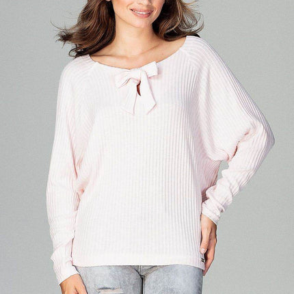 Lightweight Knitted Blouse with Bow Tie Neckline & Raglan Sleeves - MimiStylez