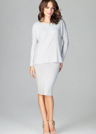 Elegant Two-Piece Set – Straight Midi Skirt & Loose Long-Sleeve Blouse - MimiStylez