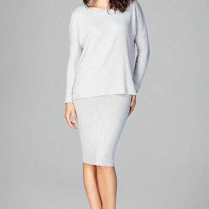 Elegant Two-Piece Set – Straight Midi Skirt & Loose Long-Sleeve Blouse - MimiStylez