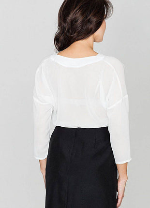 3/4 Sleeve Blouse with Envelope Neckline & Button Detail - MimiStylez