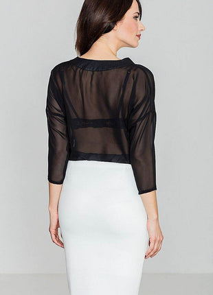 3/4 Sleeve Blouse with Envelope Neckline & Button Detail - MimiStylez