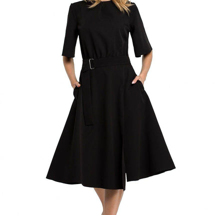 Lightweight Dress with Gathered Neckline and Side Slit - MimiStylez