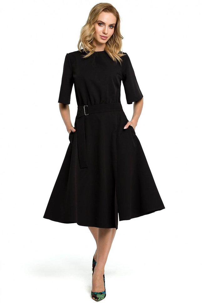 Lightweight Dress with Gathered Neckline and Side Slit - MimiStylez