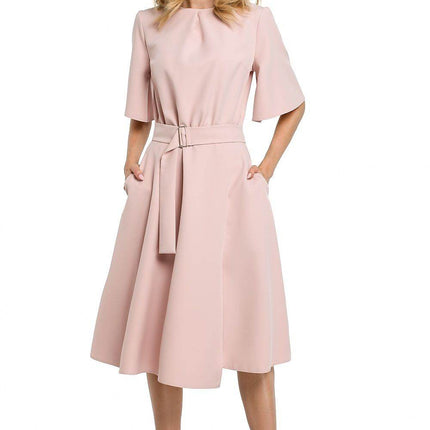 Lightweight Dress with Gathered Neckline and Side Slit - MimiStylez