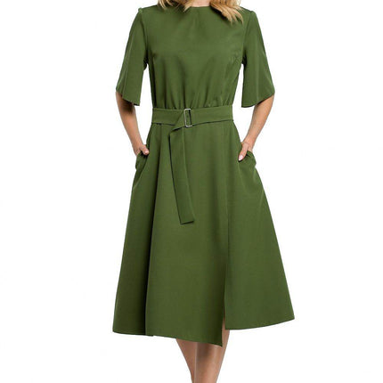 Lightweight Dress with Gathered Neckline and Side Slit - MimiStylez