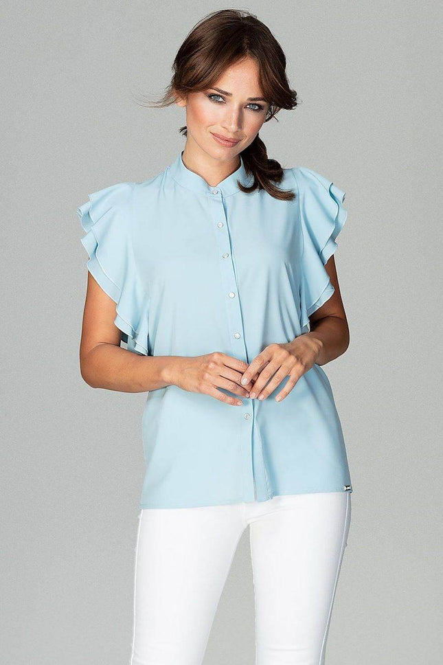 Timeless Loose-Fit Shirt with Frilled Sleeves & Decorative Buttons - MimiStylez