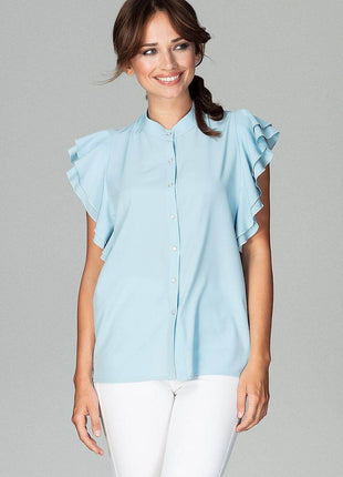 Timeless Loose-Fit Shirt with Frilled Sleeves & Decorative Buttons - MimiStylez