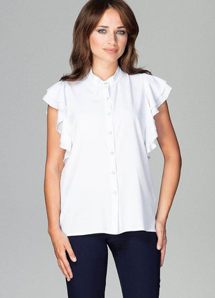 Timeless Loose-Fit Shirt with Frilled Sleeves & Decorative Buttons - MimiStylez