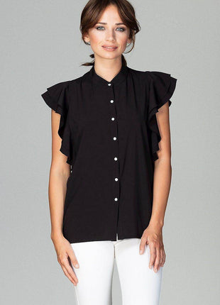 Timeless Loose-Fit Shirt with Frilled Sleeves & Decorative Buttons - MimiStylez