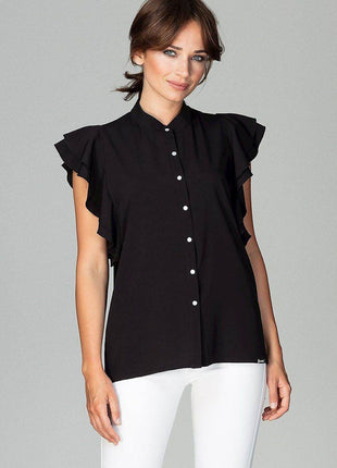 Timeless Loose-Fit Shirt with Frilled Sleeves & Decorative Buttons - MimiStylez