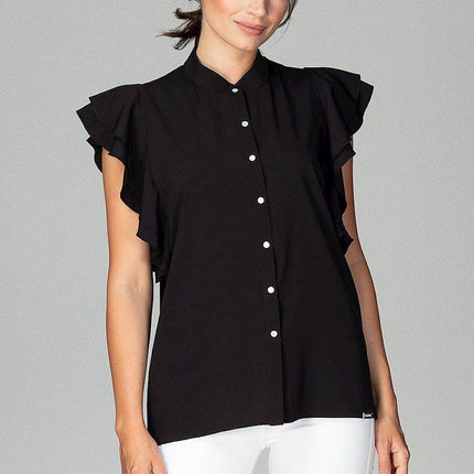 Timeless Loose-Fit Shirt with Frilled Sleeves & Decorative Buttons - MimiStylez
