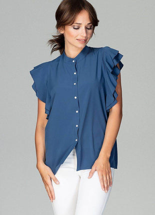 Timeless Loose-Fit Shirt with Frilled Sleeves & Decorative Buttons - MimiStylez