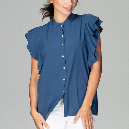 Timeless Loose-Fit Shirt with Frilled Sleeves & Decorative Buttons - MimiStylez