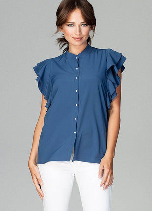 Timeless Loose-Fit Shirt with Frilled Sleeves & Decorative Buttons - MimiStylez