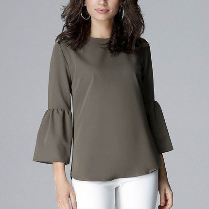 Elegant 3/4 Sleeve Blouse with Frill & Decorative Zipper - MimiStylez