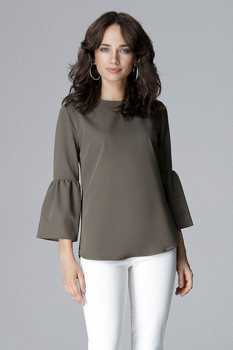 Elegant 3/4 Sleeve Blouse with Frill & Decorative Zipper - MimiStylez