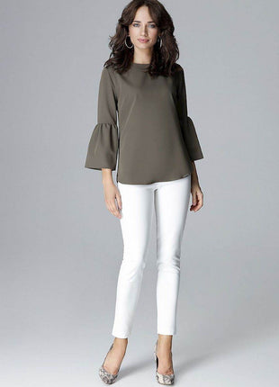 Elegant 3/4 Sleeve Blouse with Frill & Decorative Zipper - MimiStylez