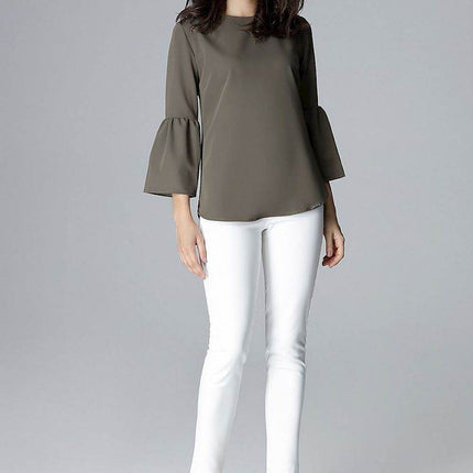 Elegant 3/4 Sleeve Blouse with Frill & Decorative Zipper - MimiStylez