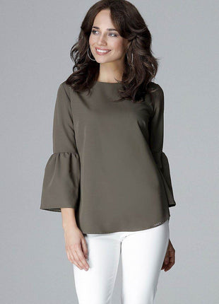Elegant 3/4 Sleeve Blouse with Frill & Decorative Zipper - MimiStylez