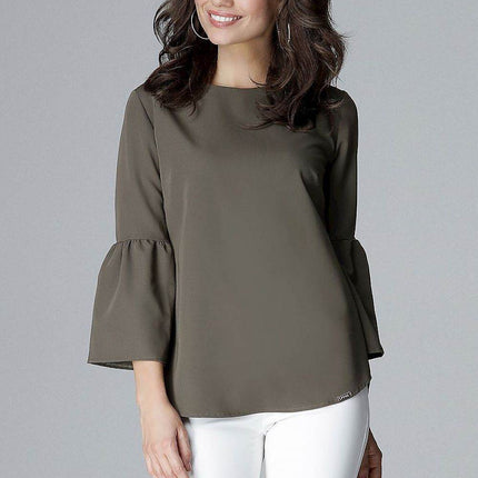 Elegant 3/4 Sleeve Blouse with Frill & Decorative Zipper - MimiStylez