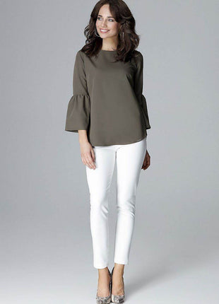 Elegant 3/4 Sleeve Blouse with Frill & Decorative Zipper - MimiStylez