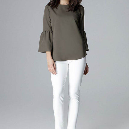 Elegant 3/4 Sleeve Blouse with Frill & Decorative Zipper - MimiStylez