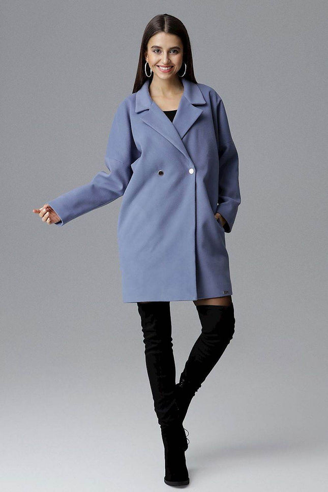 Loose-Fit Double-Breasted Coat with Kimono Sleeves & Decorative Buttons - MimiStylez