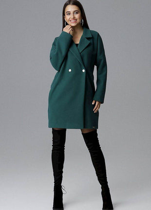 Loose-Fit Double-Breasted Coat with Kimono Sleeves & Decorative Buttons - MimiStylez