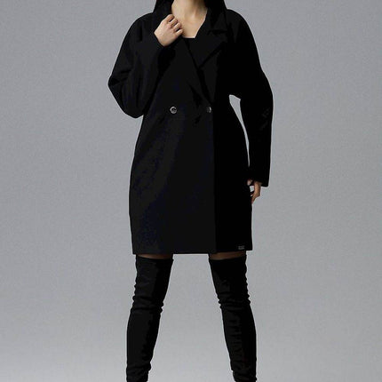 Loose-Fit Double-Breasted Coat with Kimono Sleeves & Decorative Buttons - MimiStylez