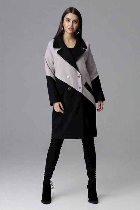 Two-Tone Coat with Turn-Up Collar & Silver Snap Fasteners - MimiStylez