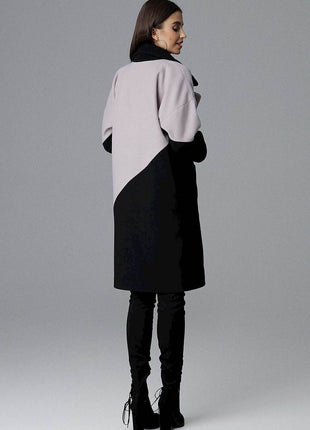 Two-Tone Coat with Turn-Up Collar & Silver Snap Fasteners - MimiStylez