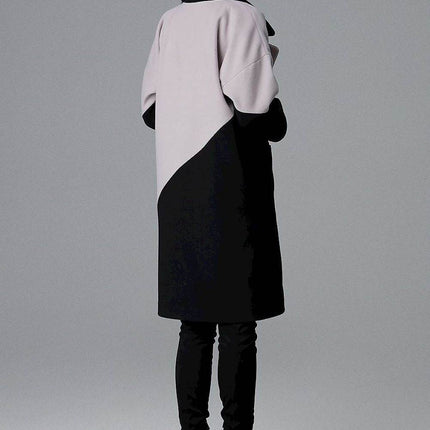 Two-Tone Coat with Turn-Up Collar & Silver Snap Fasteners - MimiStylez