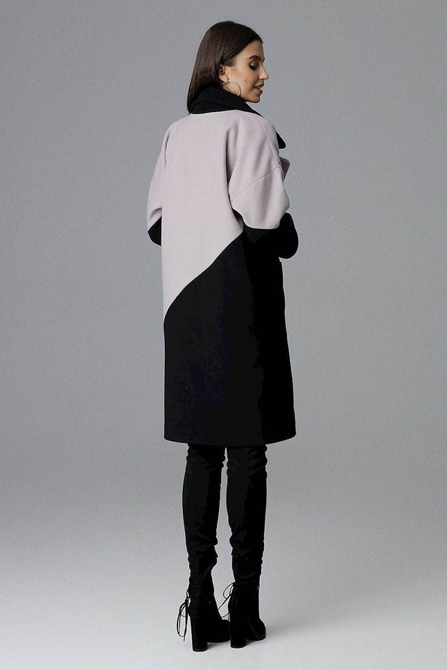 Two-Tone Coat with Turn-Up Collar & Silver Snap Fasteners - MimiStylez