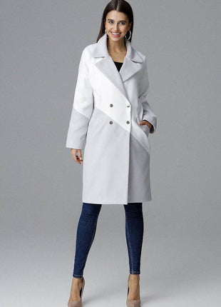 Two-Tone Coat with Turn-Up Collar & Silver Snap Fasteners - MimiStylez