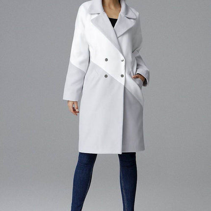 Two-Tone Coat with Turn-Up Collar & Silver Snap Fasteners - MimiStylez