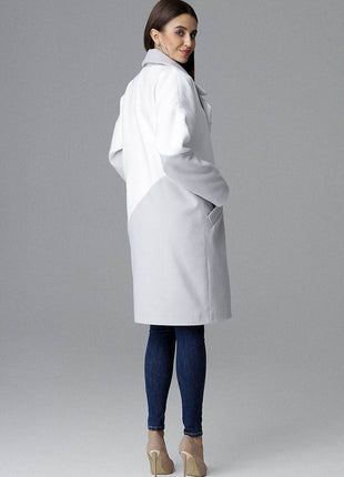 Two-Tone Coat with Turn-Up Collar & Silver Snap Fasteners - MimiStylez