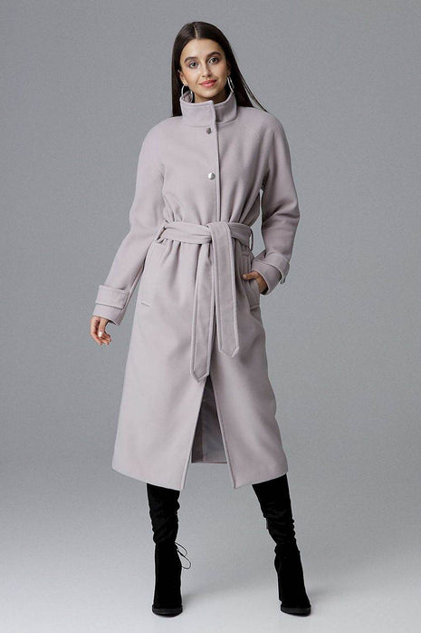 Elegant Single-Breasted Long Coat with Waist Belt & Back Slit - MimiStylez
