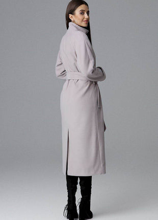Elegant Single-Breasted Long Coat with Waist Belt & Back Slit - MimiStylez