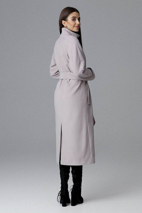 Elegant Single-Breasted Long Coat with Waist Belt & Back Slit - MimiStylez