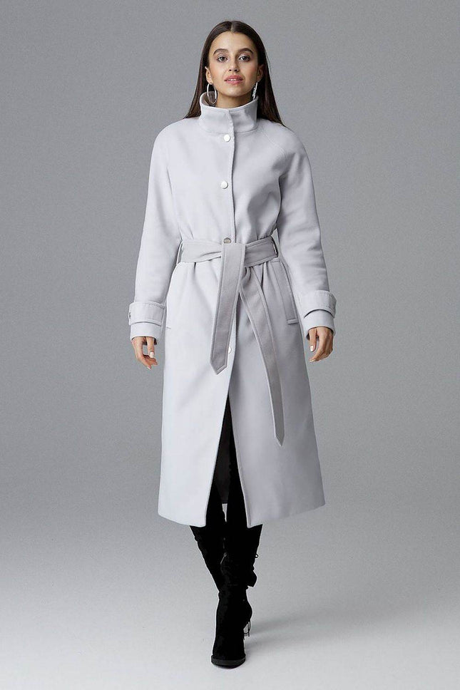 Elegant Single-Breasted Long Coat with Waist Belt & Back Slit - MimiStylez