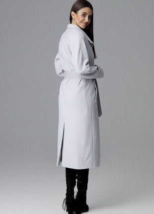 Elegant Single-Breasted Long Coat with Waist Belt & Back Slit - MimiStylez