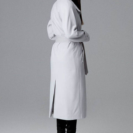 Elegant Single-Breasted Long Coat with Waist Belt & Back Slit - MimiStylez