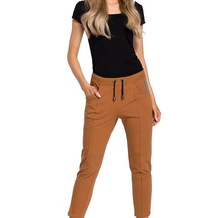 Cotton Trousers with Elastic Waist and 7/8 Straight Legs - MimiStylez