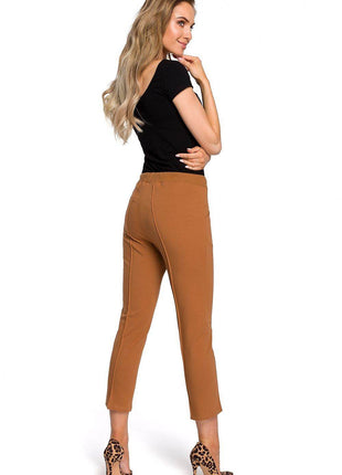 Cotton Trousers with Elastic Waist and 7/8 Straight Legs - MimiStylez