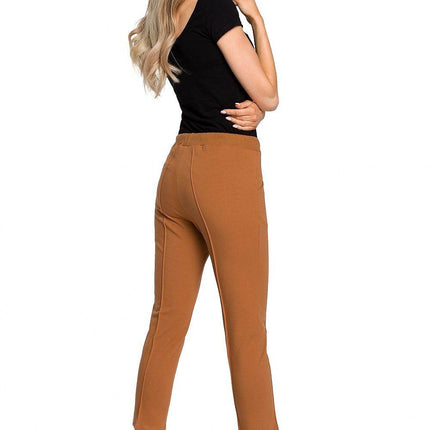 Cotton Trousers with Elastic Waist and 7/8 Straight Legs - MimiStylez