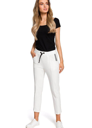 Cotton Trousers with Elastic Waist and 7/8 Straight Legs - MimiStylez