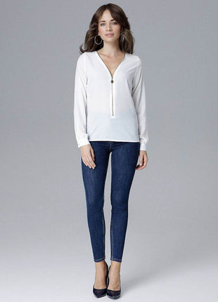 Long Sleeve Blouse with Statement Zipper Closure - MimiStylez