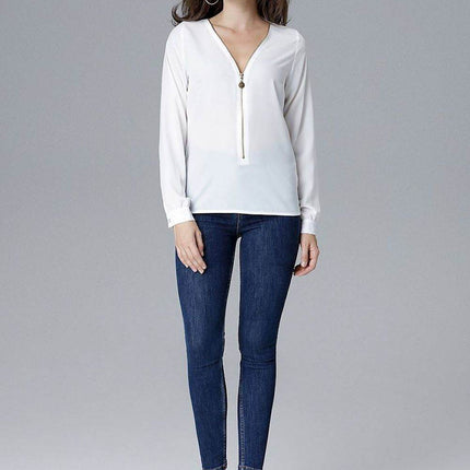 Long Sleeve Blouse with Statement Zipper Closure - MimiStylez