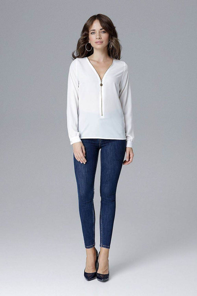 Long Sleeve Blouse with Statement Zipper Closure - MimiStylez
