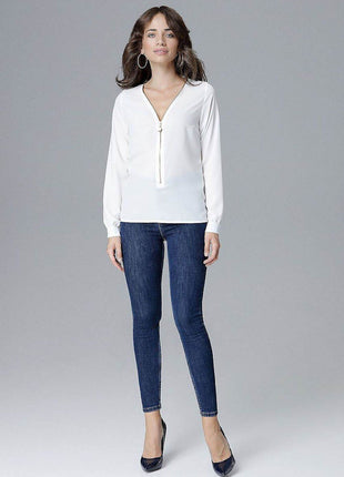 Long Sleeve Blouse with Statement Zipper Closure - MimiStylez